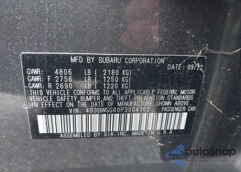 2023 Subaru Legacy Sport z USA, uszkodzony, nr VIN 4S3BWGG60P3004102